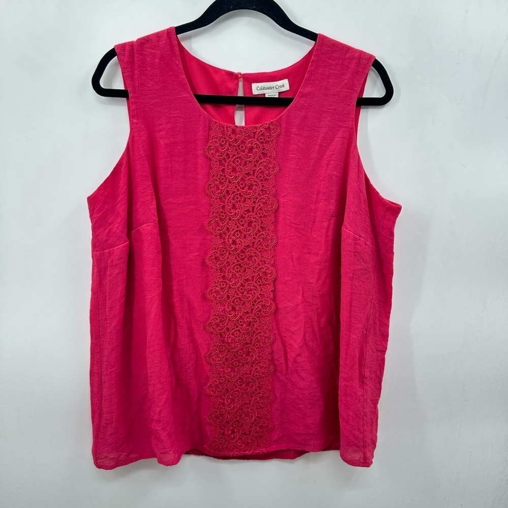 COLDWATER CREEK XL Pink lace trim effortless classic casual career office tank